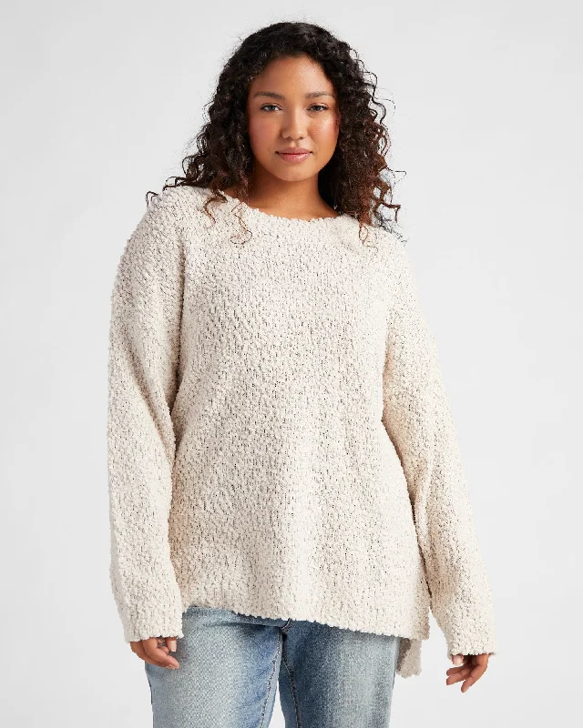 Plus Size Hi-Low Popcorn Pullover Sweater Lace Blend Ribbed Blend Corduroy Blend