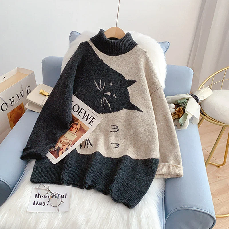 High neck sweater lazy coat versatile bottomed Shirt Top  5104 Herringbone Houndstooth Plaid