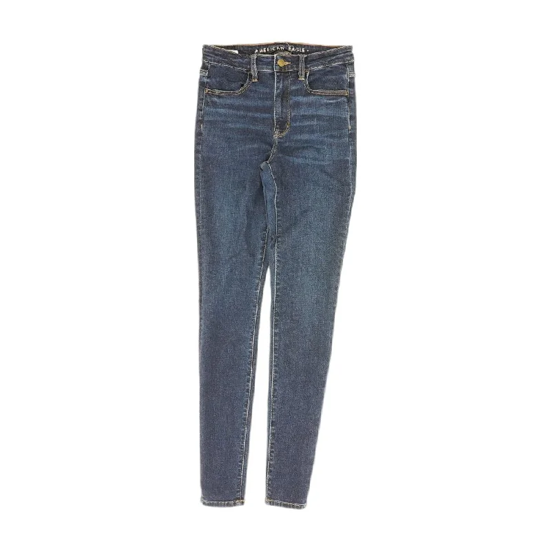 Indigo Solid High Rise Skinny Leg Jeans Casual Loose Fit Jeans