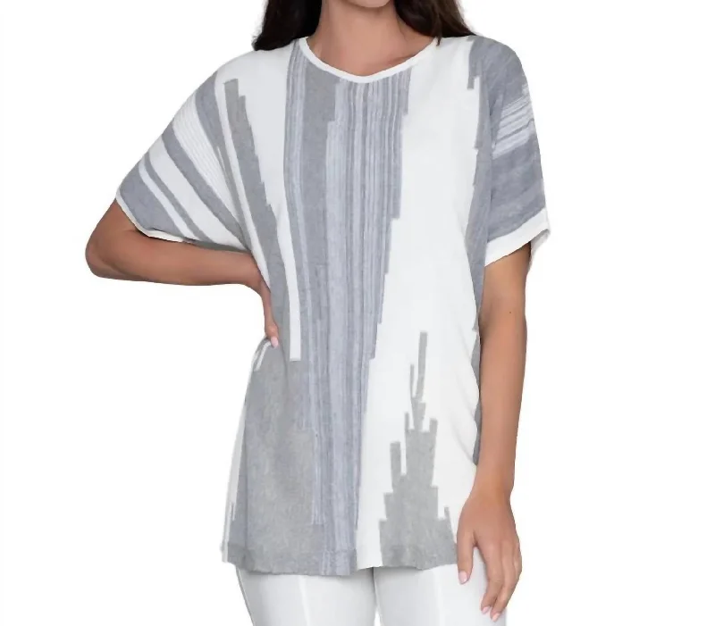 Instant Chic Sweater In Medium Gray/soft White Solid Color Striped Floral Print