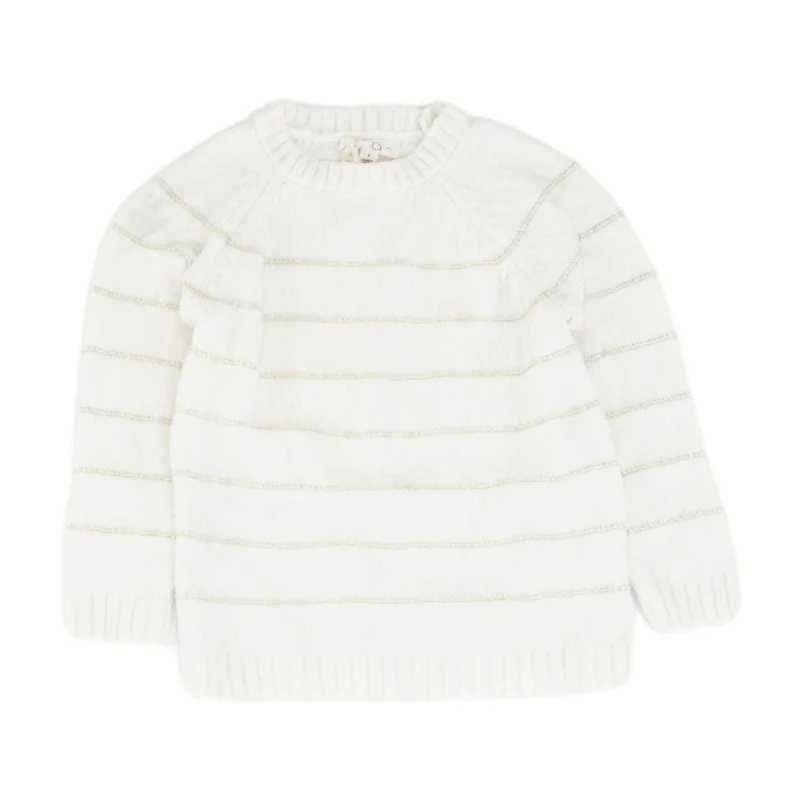 Ivory Striped Crewneck Sweater Layered Multi-layer Single Layer