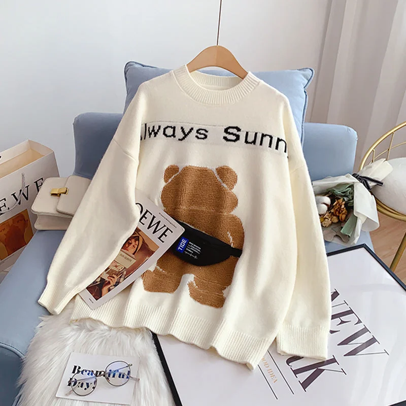 Japanese bear sweater female Pullover  5109 High Neck Crew Neck V-Neck