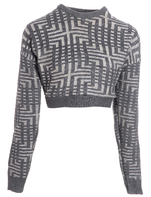 Label 80s Graphic Pattern Jumper Casual Formal Business