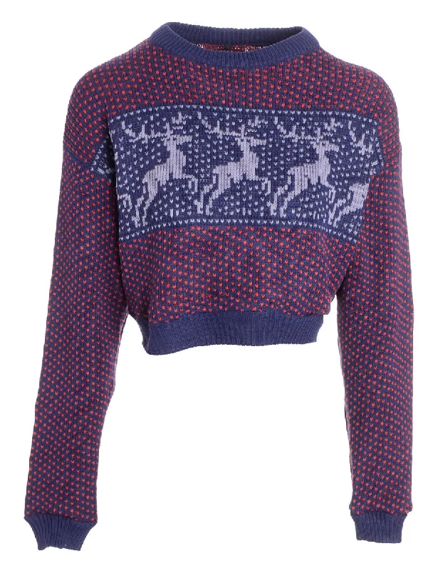 Label 80s Graphic Pattern Jumper Plaid Sweater Polka Dot Checkered