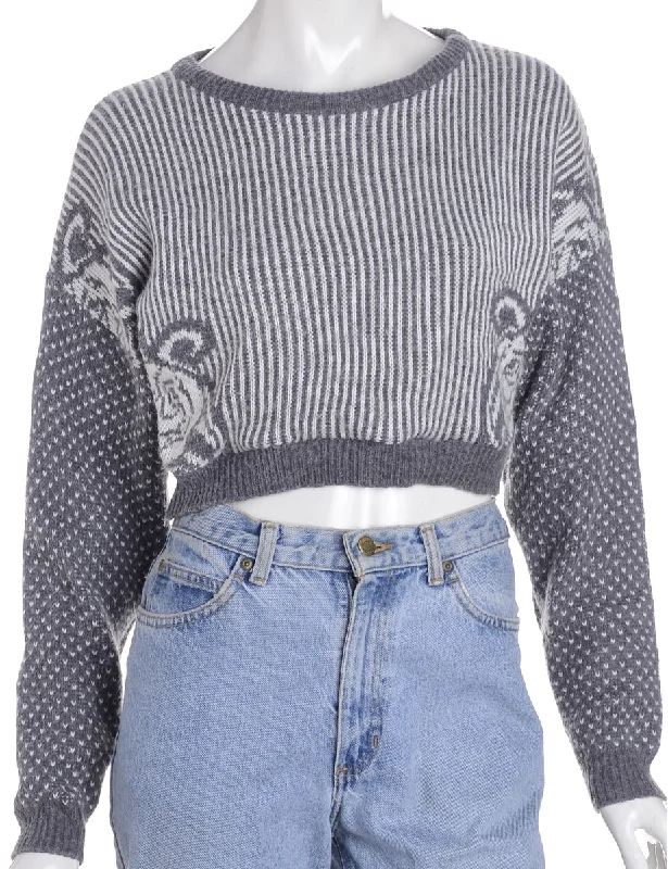 Label 80s Graphic Pattern Jumper Welt Pockets Slit Pockets Flap Pockets