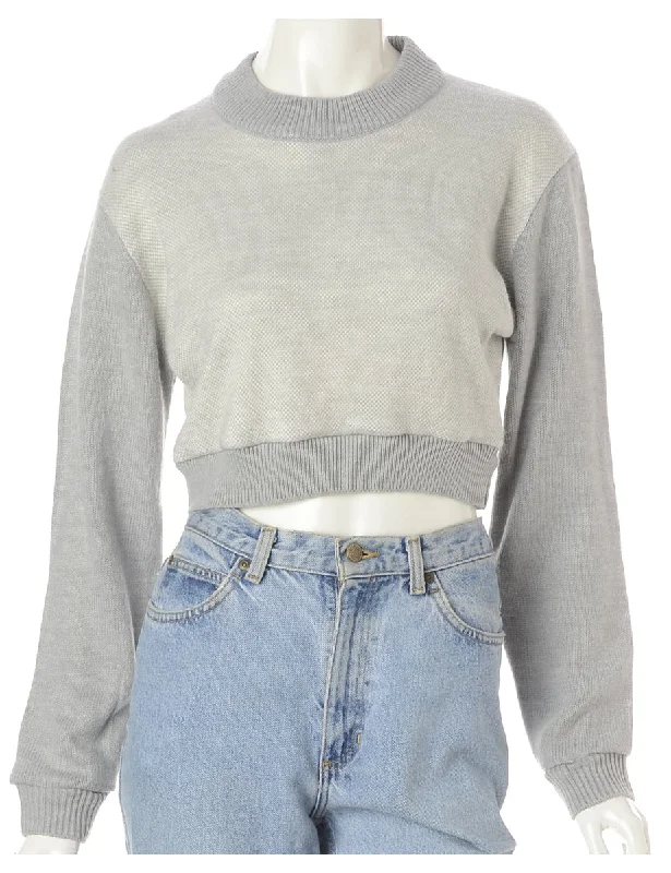 Label Alice Cropped Plain Knitted Jumper Satin Blend Silk Blend Wool Blend
