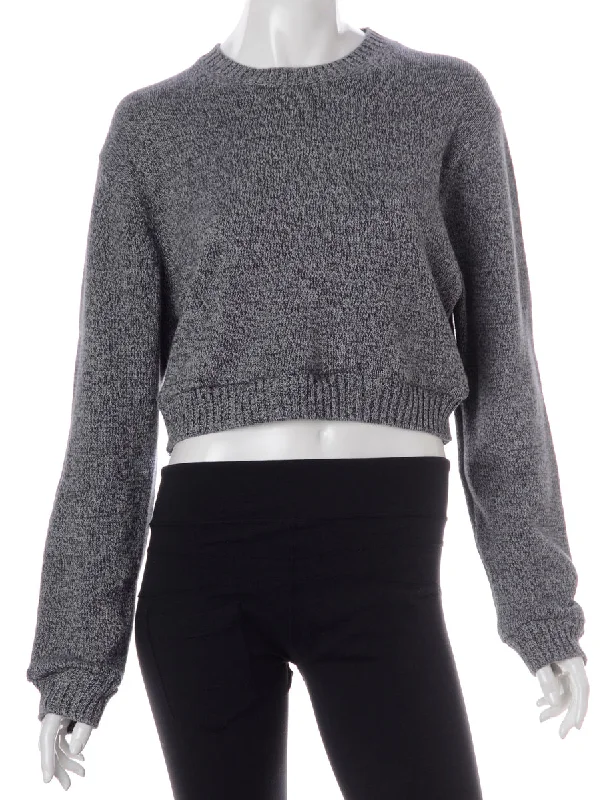 Label Alice Cropped Plain Knitted Jumper Denim Fabric Leather Fabric Suede Fabric