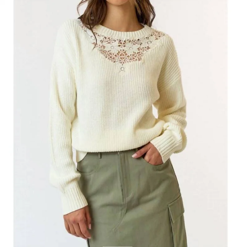 Lace Top Sweater In Ivory Beaded Sweater Sequined Faux Fur