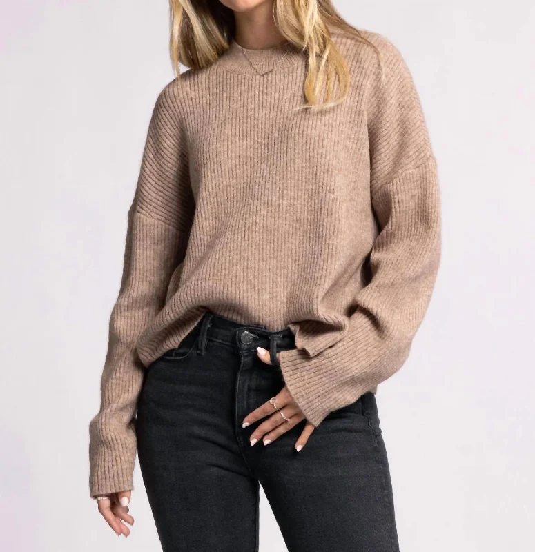 Lana Sweater In Heather Mocha Welt Pockets Slit Pockets Flap Pockets