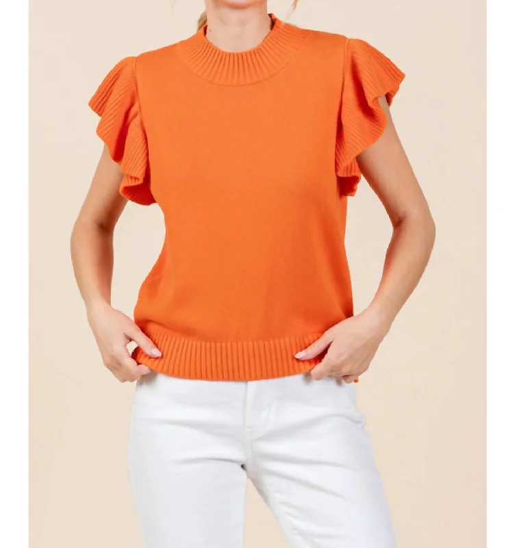 Let's Discover Sweater Top In Orange Chenille Blend Fleece Blend Nylon Blend