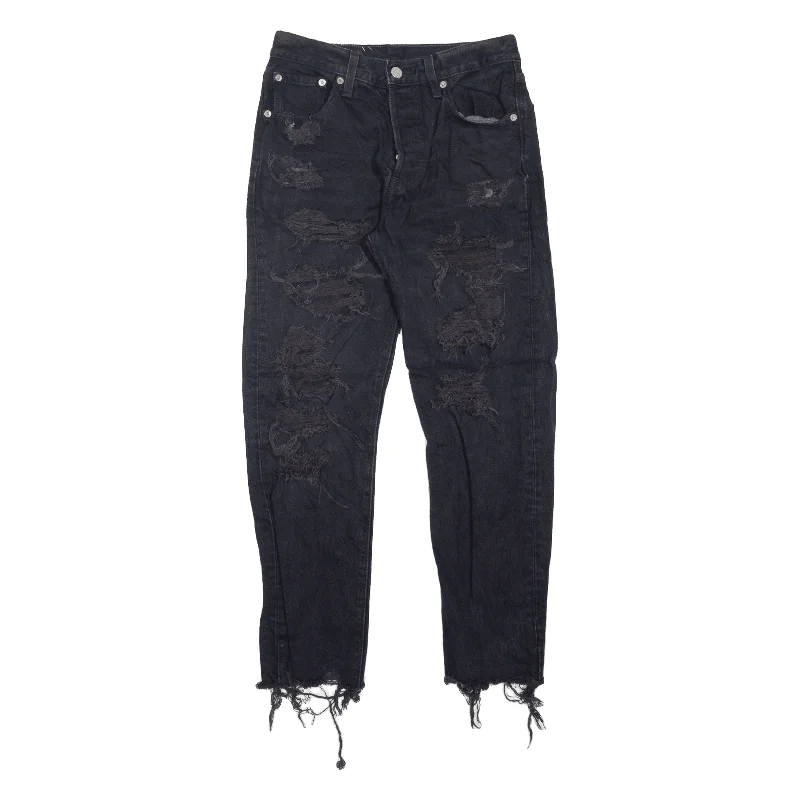LEVI'S 501 BIG E Jeans Distressed Black Denim Regular Straight Womens W25 L26 Chic Rip-Detail High-Waist Jeans