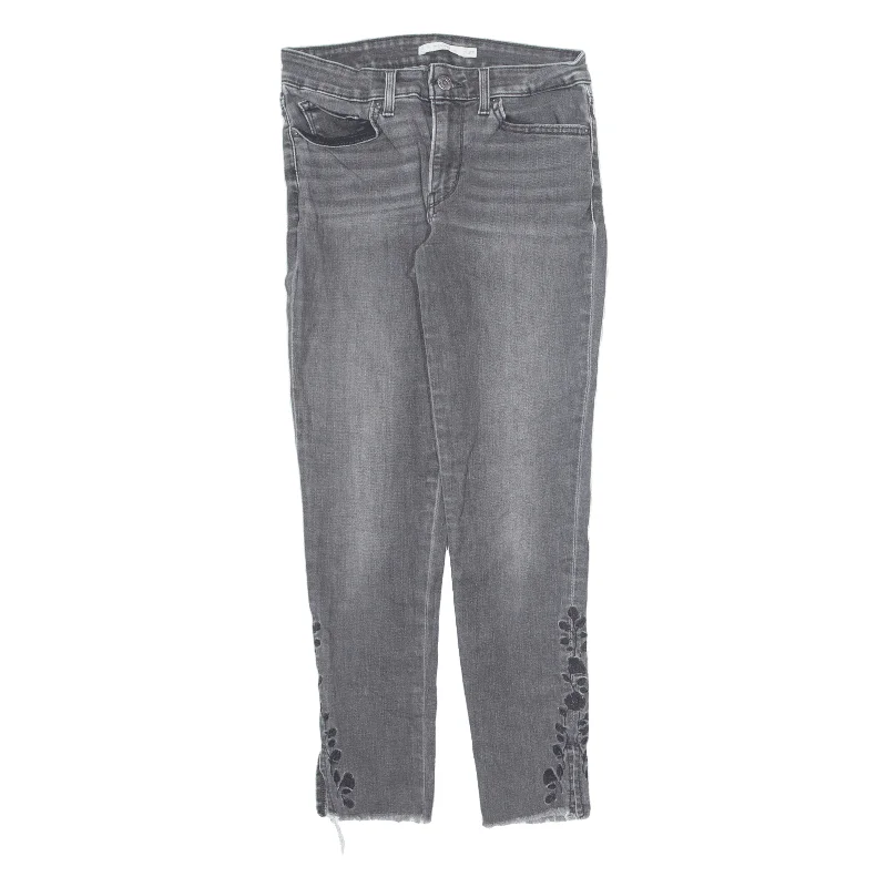 LEVI'S 711 Embroidered Jeans Grey Denim Slim Skinny Stone Wash Womens W27 L26 Chic Rolled Cuff Denim Jeans