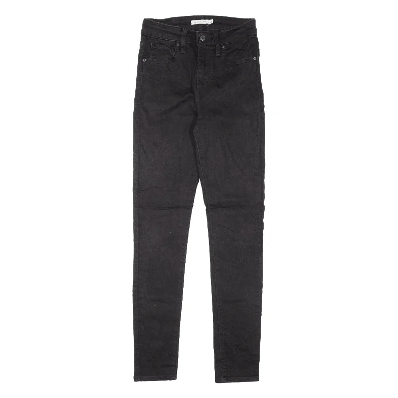 LEVI'S 721 High Rise Jeans Black Denim Slim Skinny Womens W26 L30 Chic Rip-Detail High-Waist Jeans