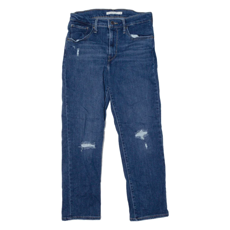LEVI'S 724 High Rise Crop Distressed Jeans Blue Denim Slim Straight Womens W28 L25 Stylish Stone-Wash Denim Jeans