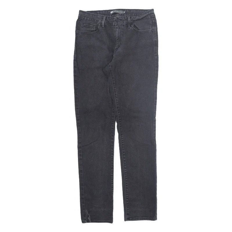 LEVI'S Mid Rise Jeans Black Denim Regular Skinny Womens W30 L34 Stylish Acid-Wash Jeans
