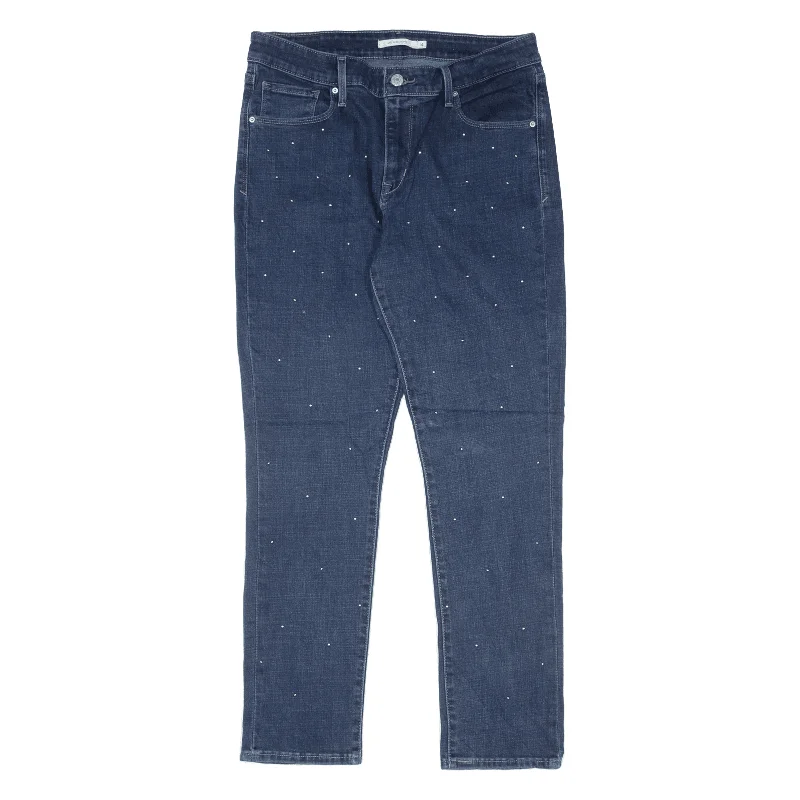 LEVI'S Mid Rise Jeans Blue Denim Slim Skinny Womens W32 L28 Fashionable Raw Hem Bootcut Jeans
