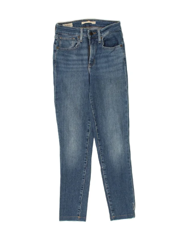 LEVI'S Womens 721 High Rise Skinny Jeans W24 L25 Blue Cotton Fashionable Raw Hemmed Jeans