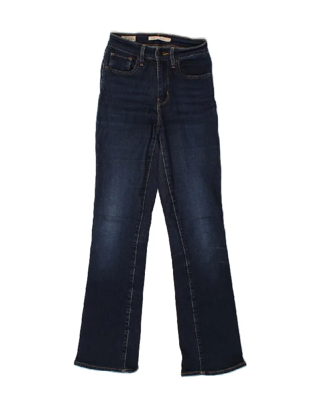 LEVI'S Womens 725 High Rise Bootcut Jeans W25 L30 Navy Blue Cotton Fashionable Distressed Jeans
