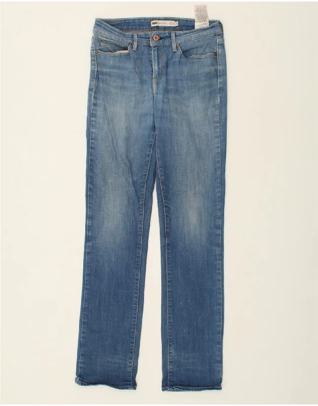 LEVI'S Womens Demi Curve Mid Rise Straight Jeans W28 L34 Blue Cotton Chic Rip-Detail High-Waist Jeans LEVI'S Womens Demi Curve Mid Rise Straight Jeans W28 L34 Blue Cotton Chic Rip-Detail High-Waist Jeans