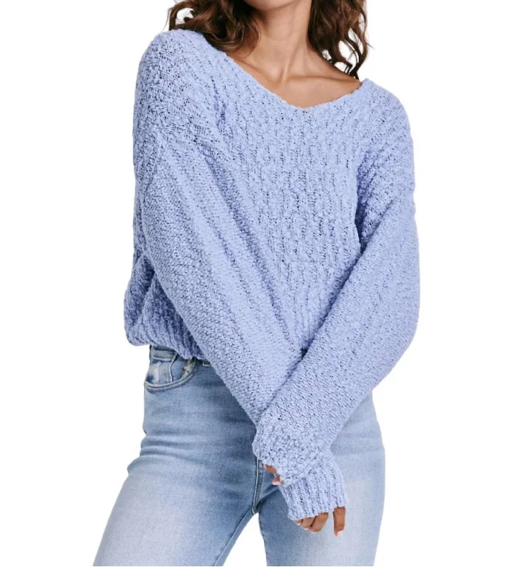 Lexi Knit Sweater In Cornflower Boat Neck Shawl Collar Notched Collar