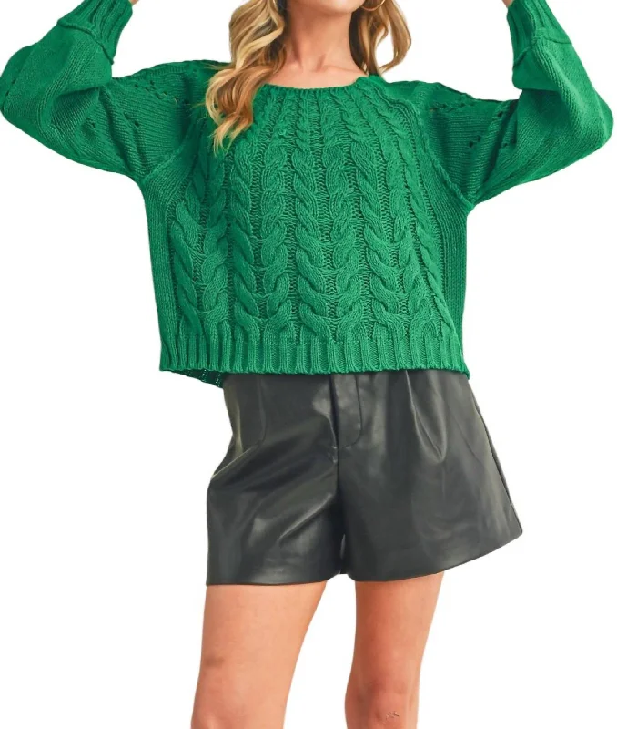 Long Sleeve Tally Sweater In Green Cotton Fabric Linen Fabric Terry Fabric