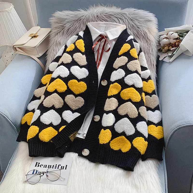 Love aging cardigan sweater sweater sweater coat  5102 Ribbed Striped Patterned