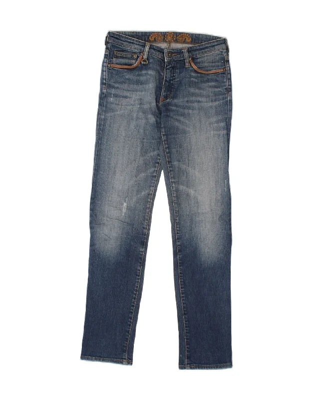 MARLBORO CLASSICS Womens Slim Jeans W28 L32 Blue Cotton Comfortable Distressed Straight-Leg Jeans