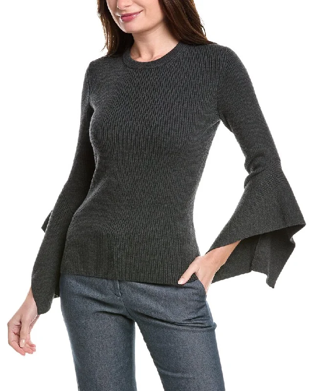 Michael Kors Collection Flare Sleeve Wool-Blend Sweater Solid Print Embellished