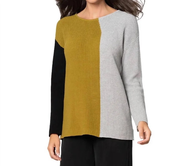 Modern Mix Sweater In Black/ceylon/light Gray Silk Blend Satin Velvet
