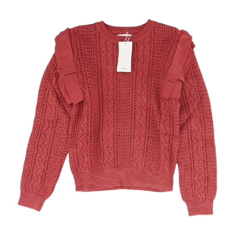 Pink Solid Crewneck Sweater Boat Neck Shawl Collar Notched Collar