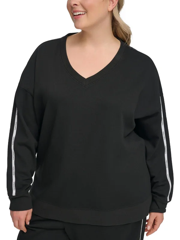 Plus Womens Cotton Logo Tape V-Neck Sweater Fleece Fabric Down Fabric Feather Fabric Plus Womens Cotton Logo Tape V-Neck Sweater Fleece Fabric Down Fabric Feather Fabric