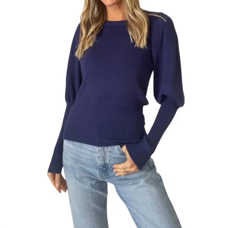 Reese Crew Neck Sweater In Navy Jersey Fabric Tulle Fabric Batik Fabric