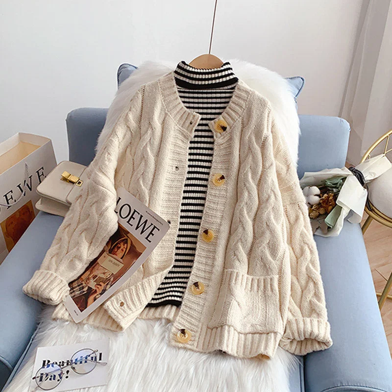 Retro twist sweater coat Korean top  5036 Ribbed Striped Patterned