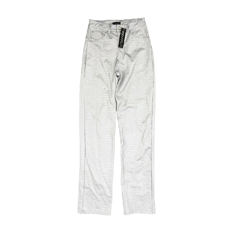 Silver Animal Print High Rise Straight Leg Jeans Classic Button Fly Jeans