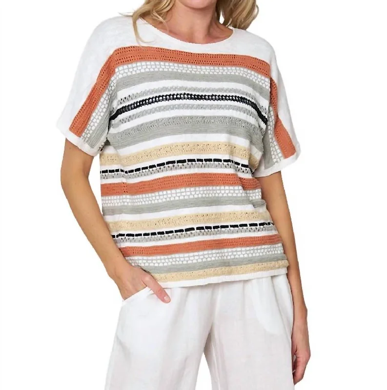 Simply Striking Sweater In Multi Stripe Elasticated Padded Insulated