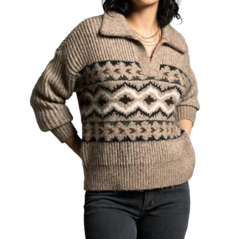 Spencer Pullover Sweater In Barley Aztec Mesh Sweater Canvas Denim