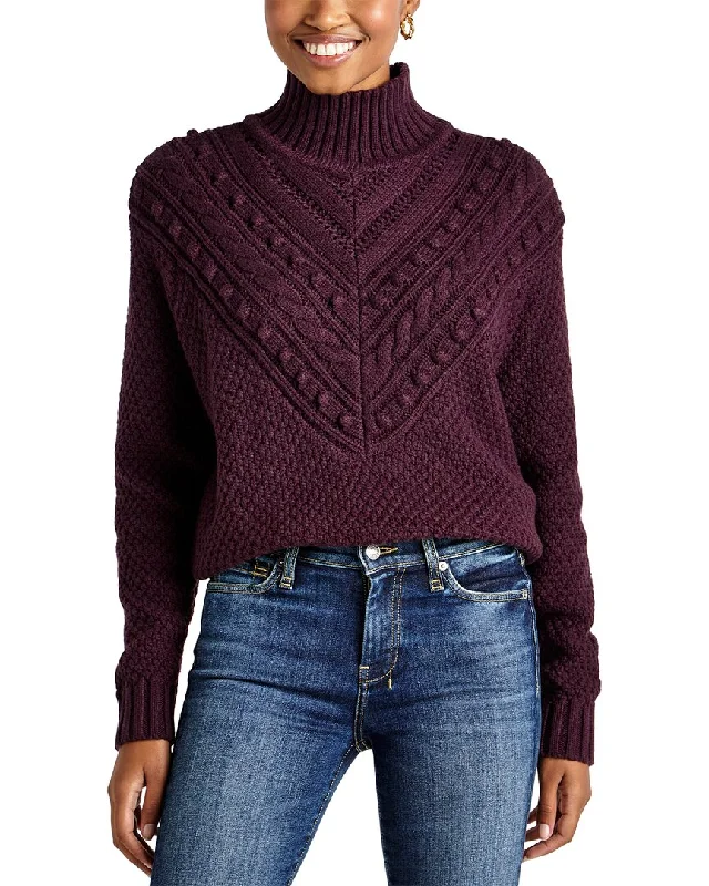 Splendid Maggie Turtleneck Wool-Blend Sweater Mesh Blend Leather Blend Suede Blend