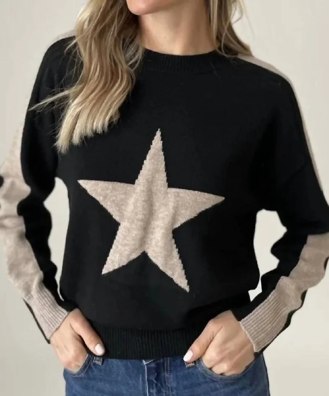 Star Graphic Sweater In Black/camel Long Sweater Short Sweater Cropped Sweater