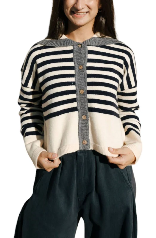 Stripe Sailor Collar Sweater In Navy Stripe Striped Floral Plaid