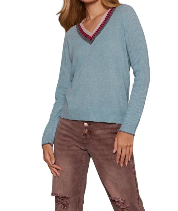 To The Point Sweater In Shore Blue Mesh Sweater Canvas Denim