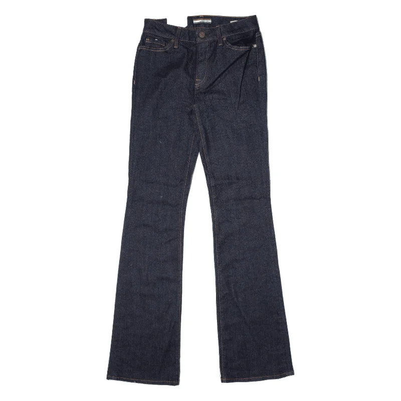 TOMMY HILFIGER Jeans Blue Denim Slim Flared Womens W26 L33 Trendy Pleated Waist Jeans