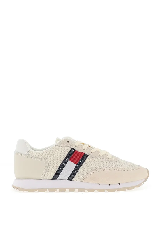 Tommy Jeans Womens Mixed Panel Retro Trainers, Cream Trendy Colored Denim Jeans
