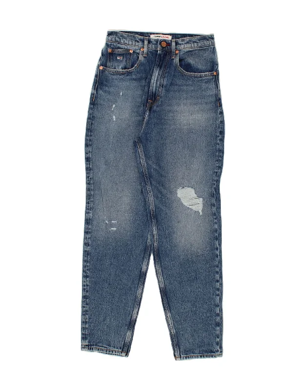 TOMMY HILFIGER Womens High Waist Distressed Tapered Jeans W27 L28 Blue Casual Straight-Leg Jeans