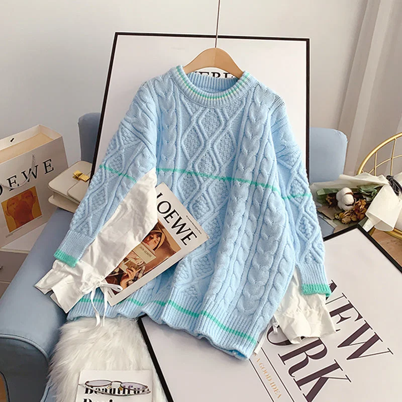 Twist sweater crew neck Pullover Sweater Top  5080 Zippered Buttoned Snapped