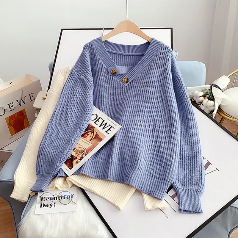 V-neck Pullover Sweater women's design sense niche sweater top 5092 Terry Blend Velvet Blend Canvas Blend V-neck Pullover Sweater women's design sense niche sweater top 5092 Terry Blend Velvet Blend Canvas Blend