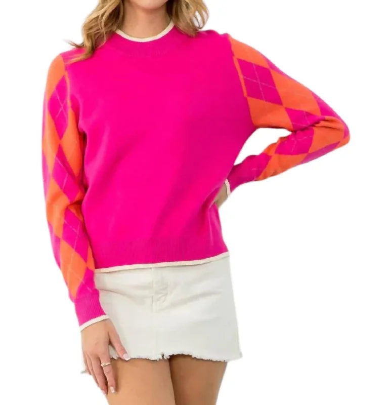 Wide Open Spaces Sweater In Hot Pink Spandex Blend Rayon Blend Denim Blend