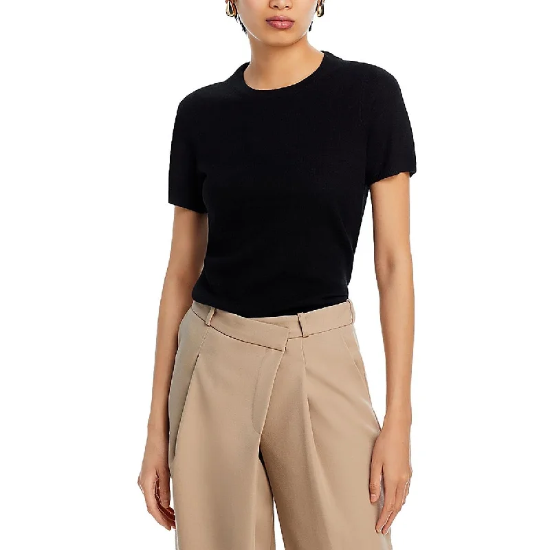 Womens Cashmere Short Sleeve Crewneck Sweater Handmade Hand-knitted Hand-woven