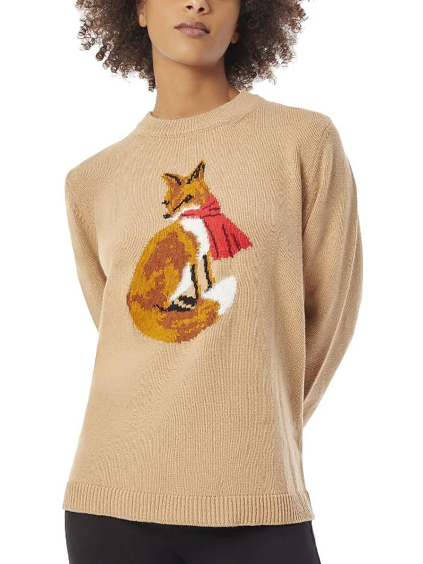 Womens Fox Crewneck Pullover Sweater Fleece Fabric Down Fabric Feather Fabric