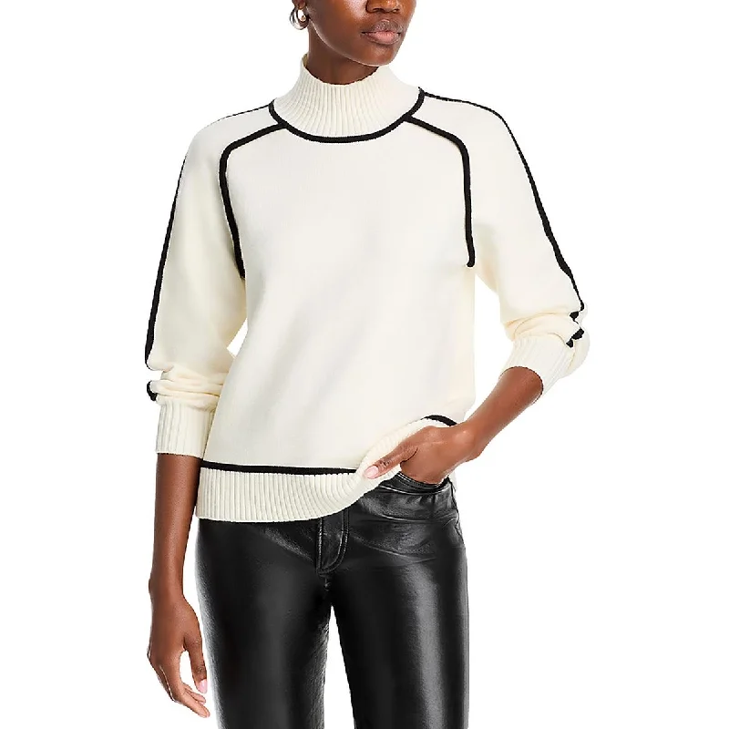 Womens Knit Contrast Trim Mock Turtleneck Sweater Bright Pastel Dark