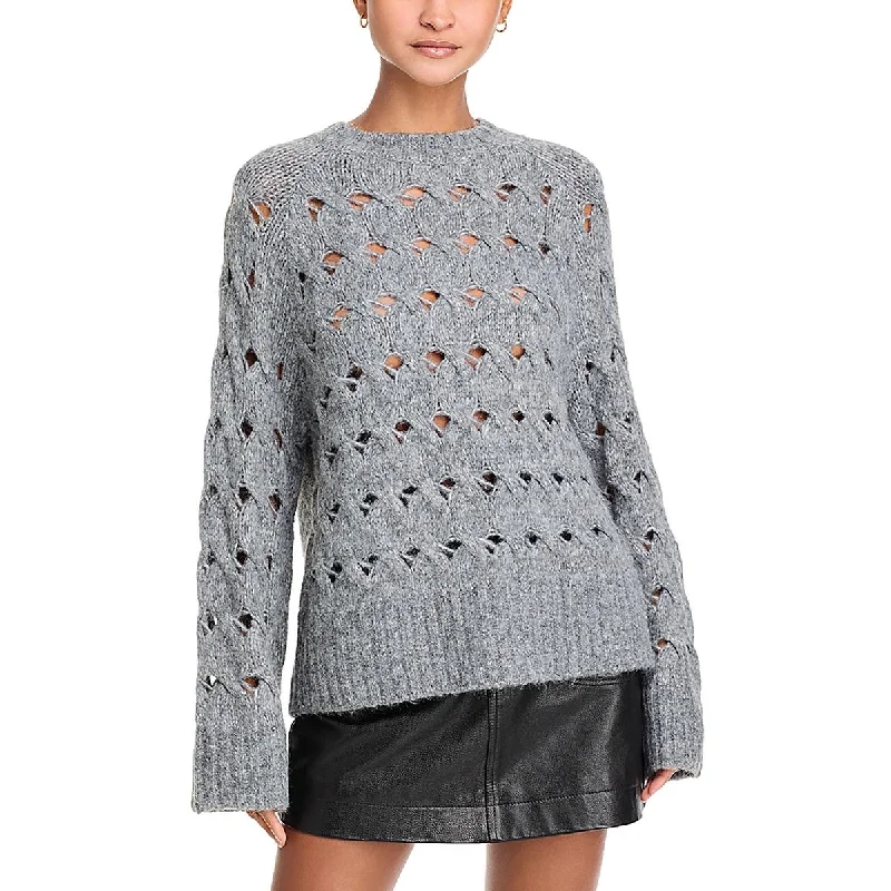 Womens Knit Oversized Crewneck Sweater Silk Blend Satin Velvet